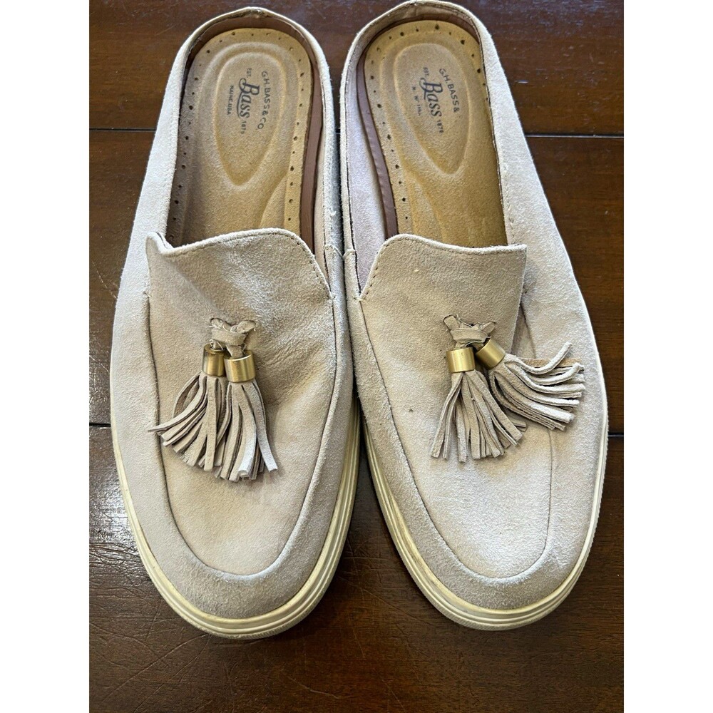 G.H. Bass & Co. Shana Taupe Suede Tassel Mule Slide Loafers Shoes Size 7.5 M